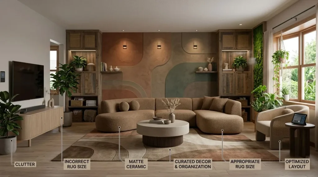 Latest 2026 living room decoration trends and modern interior design.