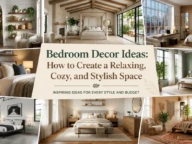 Bedroom decor ideas collage featuring modern, cozy, and stylish bedroom designs with furniture, lighting, and wall decor.