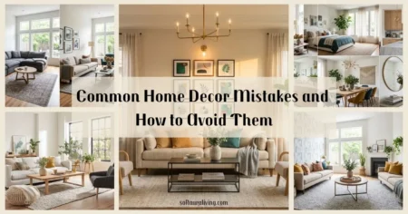 Common home decor mistakes and how to avoid them with living room makeover ideas, furniture layout, rug size comparison, and modern home decorating tips