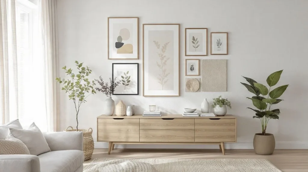 DIY wall art ideas using affordable gallery frames, printable artwork, and canvas decor