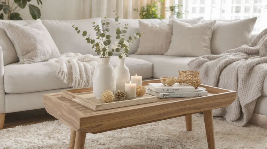 DIY decorative tray centerpiece ideas for coffee tables using affordable home decor accessories