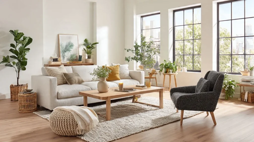 Correct furniture layout compared with common living room furniture arrangement mistakes.