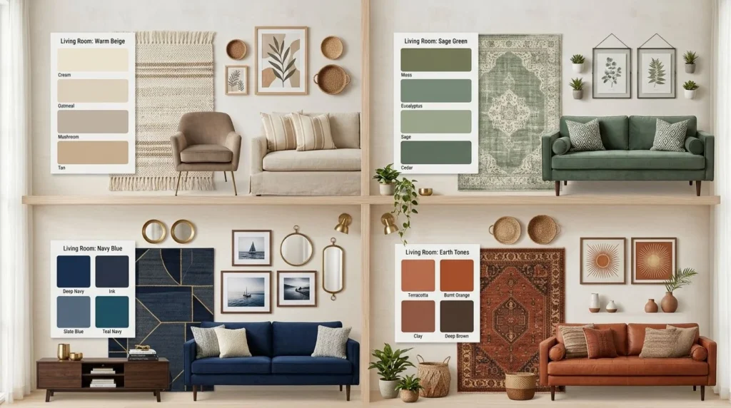Popular living room color schemes for stylish room decoration ideas.