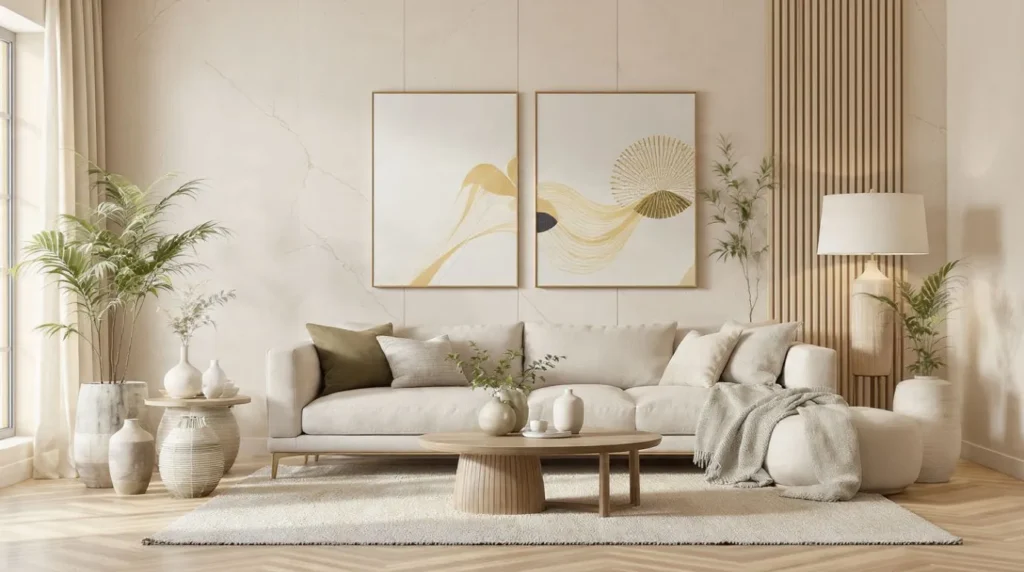 Modern home decor trends 2026 with Organic Modern style and warm neutral interiors