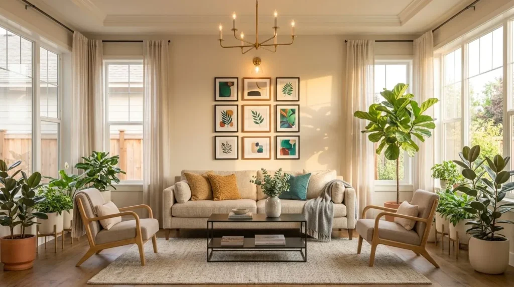 Correct wall art placement and gallery wall ideas for balanced interior design.