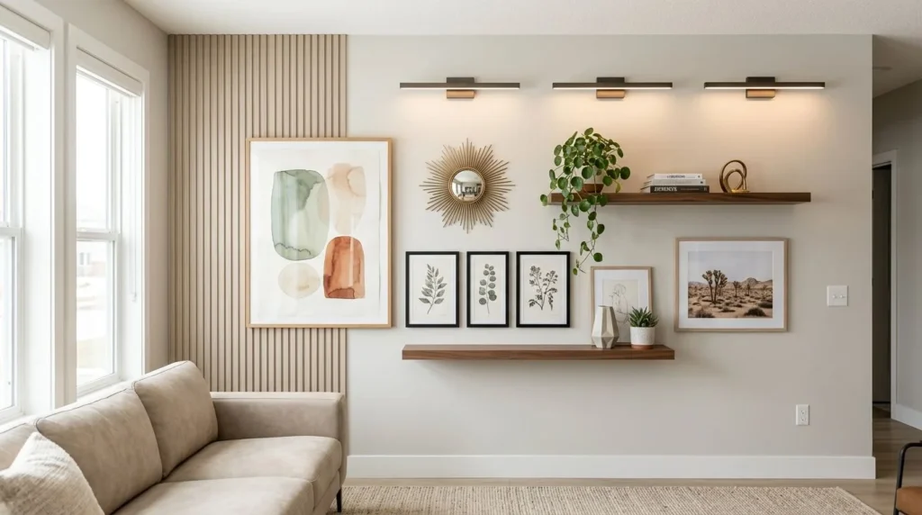 Gallery wall and decorative wall art for modern room decoration ideas.