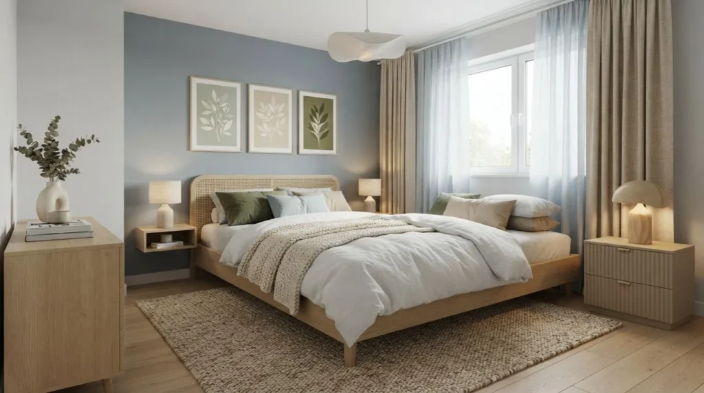 Bedroom color palettes inspired by modern, Scandinavian, Japandi, cozy, and minimalist styles