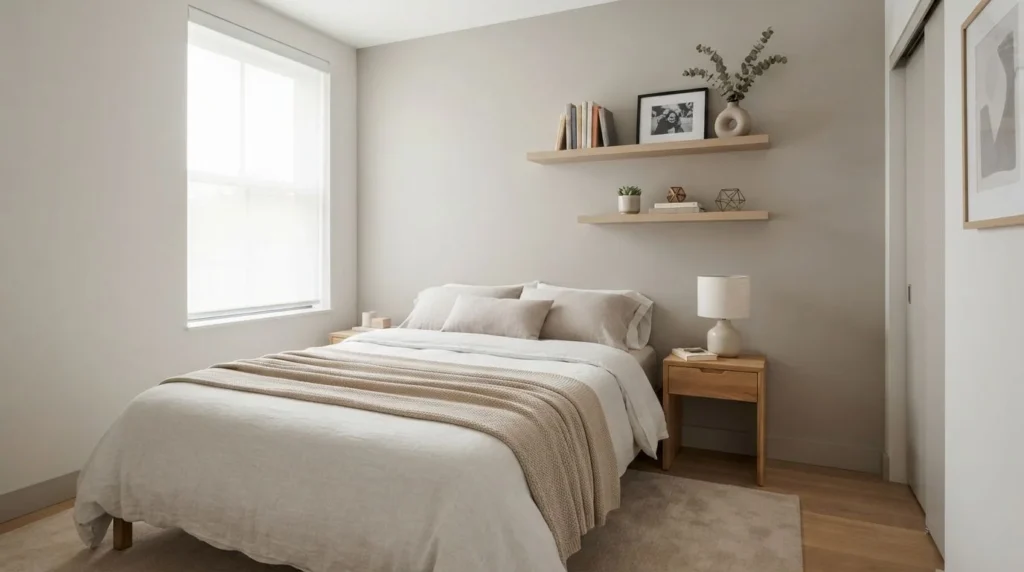 Floating shelves as bedroom wall decor