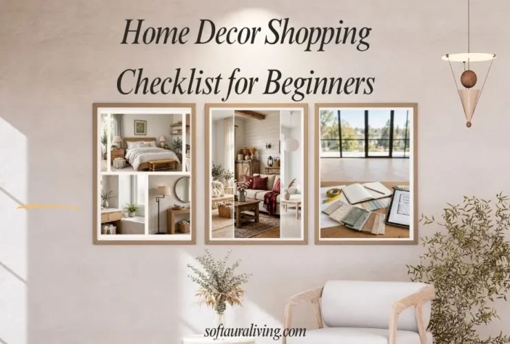 Home Decor Shopping Checklist for beginners featuring room-by-room decorating inspiration, furniture planning, and home styling essentials.