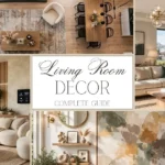 Living room decor ideas featuring modern furniture, neutral color palette, stylish lighting, wall decor, and elegant home accessories.