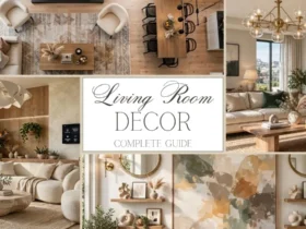 Living room decor ideas featuring modern furniture, neutral color palette, stylish lighting, wall decor, and elegant home accessories.