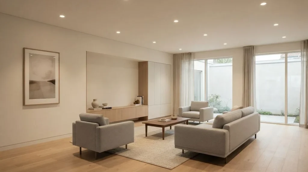 recessed lighting in a modern living room