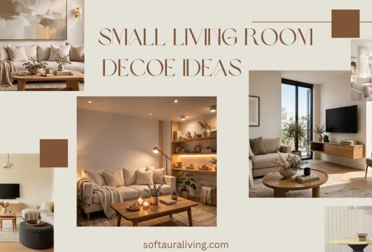 Small living room decor ideas featuring modern space-saving furniture, neutral color palette, floating shelves, and cozy Scandinavian-inspired interior design.